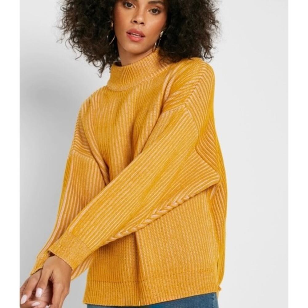 Topshop Mustard Yellow Ribbed Mock Neck Pullover Sweater Size 6 Oversized Knit‎
